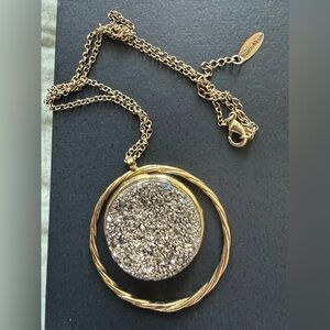 Gold-Tone Druzy Circle Pendant Necklace - Unbranded